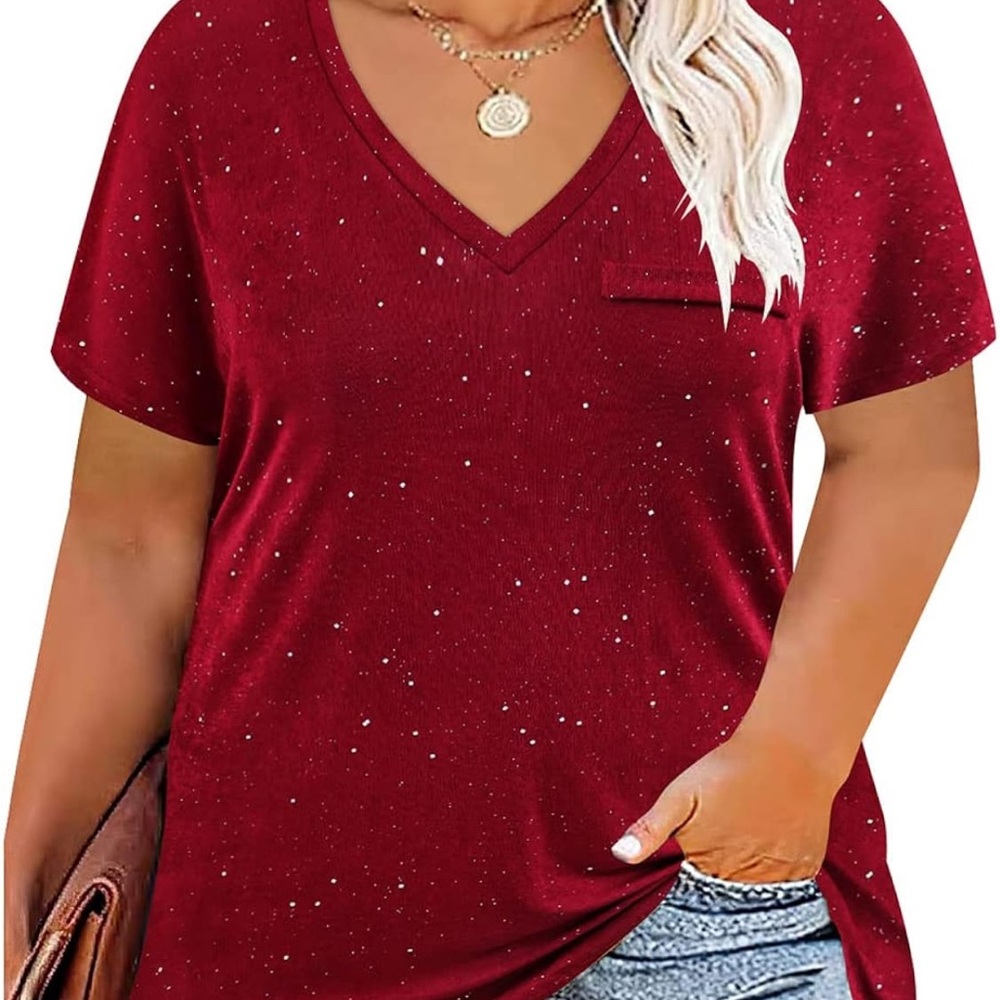 Women's Red V-Neck Top